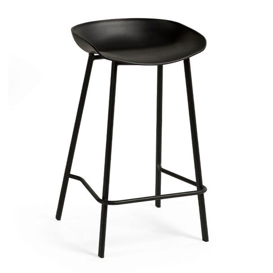 Renzo Plastic Bar Stool In Black With Metal Legs