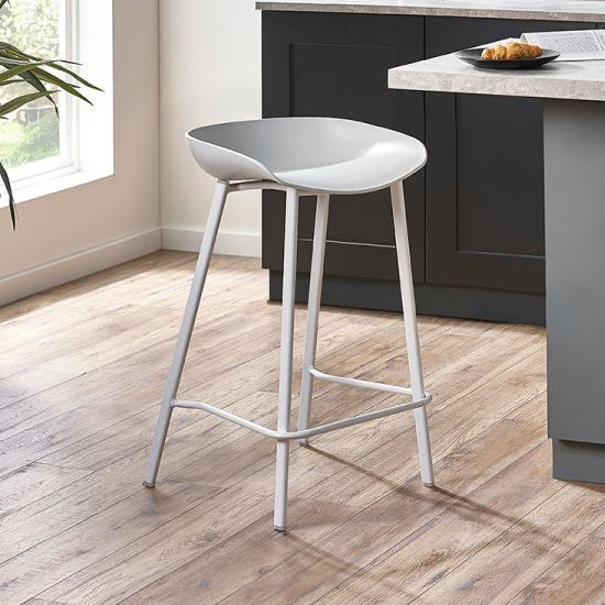 Renzo Plastic Bar Stool In Grey With Metal Legs