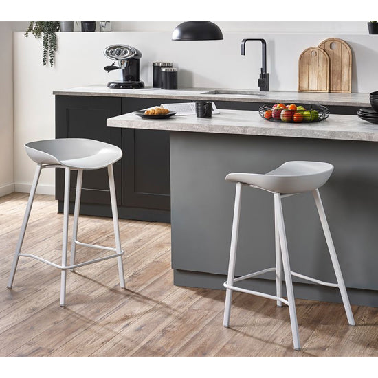 Renzo Grey Plastic Bar Stools With Metal Legs In Pair