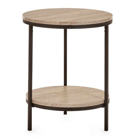 Tribeca Circular Wooden Lamp Table With Shelf In Sonoma Oak