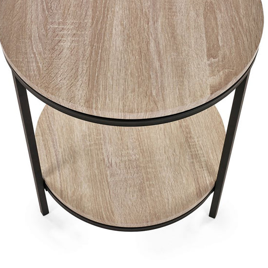 Tribeca Circular Wooden Lamp Table With Shelf In Sonoma Oak