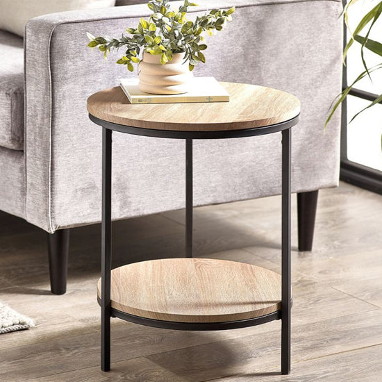 Tribeca Circular Wooden Lamp Table With Shelf In Sonoma Oak