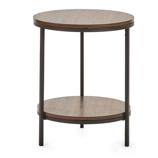 Tribeca Circular Wooden Lamp Table With Shelf In Walnut