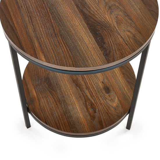 Tribeca Circular Wooden Lamp Table With Shelf In Walnut