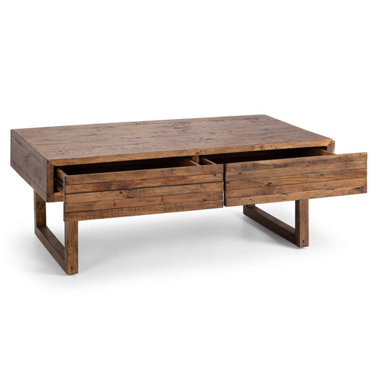 Woburn Reclaimed Pine Wood Coffee Table With 2 Drawers