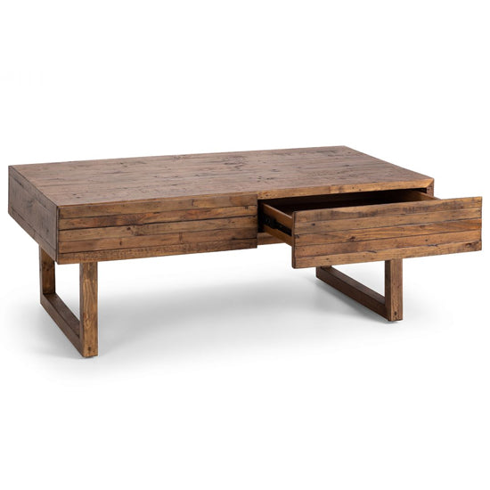 Woburn Reclaimed Pine Wood Coffee Table With 2 Drawers