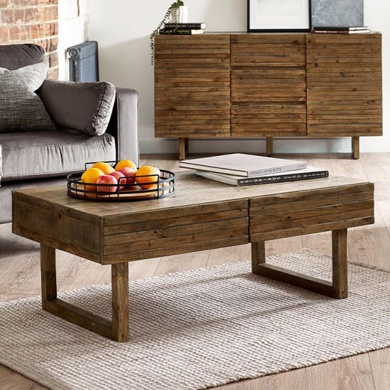 Woburn Reclaimed Pine Wood Coffee Table With 2 Drawers