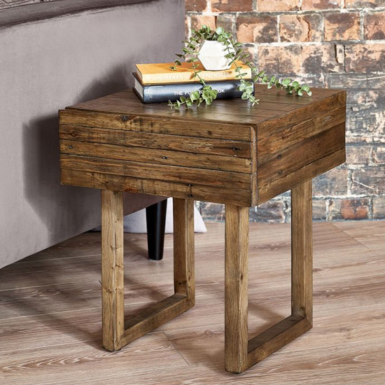 Woburn Reclaimed Pine Wood Lamp Table With 1 Drawer