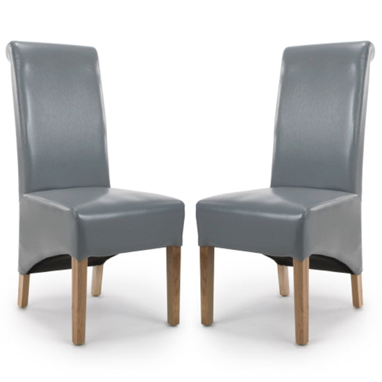 Krista Roll Back Grey Bonded Leather Dining Chairs In Pair