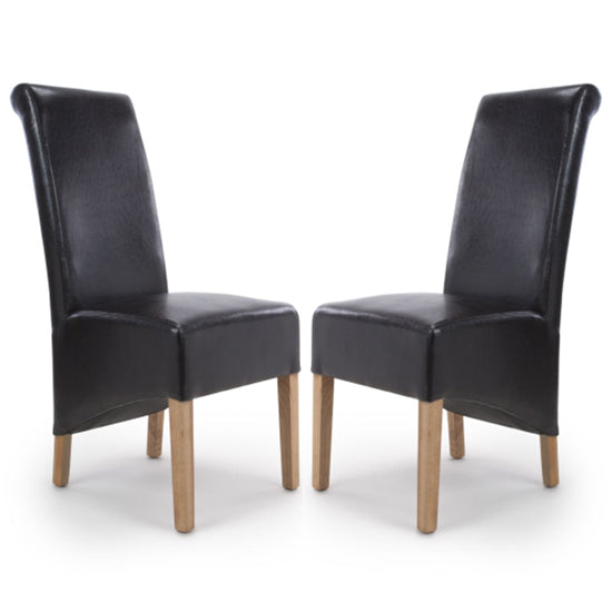 Krista Roll Back Black Bonded Leather Dining Chairs In Pair