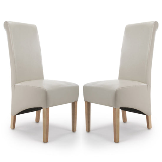 Krista Roll Back Ivory Bonded Leather Dining Chairs In Pair