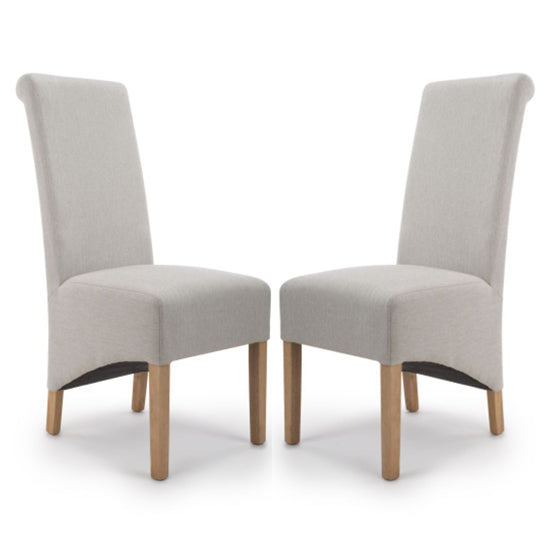 Krista Roll Back Cappuccino Plain Herringbone Fabric Dining Chairs In Pair