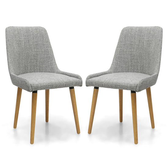 Capri Flax Effect Grey Weave Fabric Dining Chairs In Pair