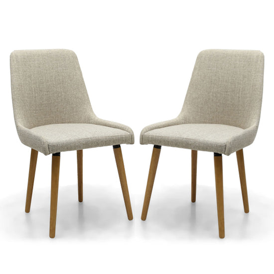 Capri Flax Effect Natural Weave Fabric Dining Chairs In Pair