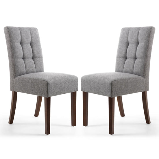 Moseley Stitched Waffle Steel Grey Linen Effect DIning Chairs With Walnut Legs In Pair