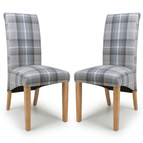 Karta Grey Checks Scroll Back Fabric Dining Chairs In Pair