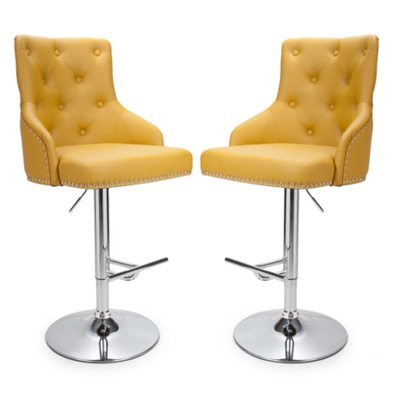 Rocco Yellow Leather Effect Bar Stools In Pair