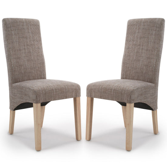 Baxter Wave Back Oatmeal Tweed Fabric Dining Chairs In Pair