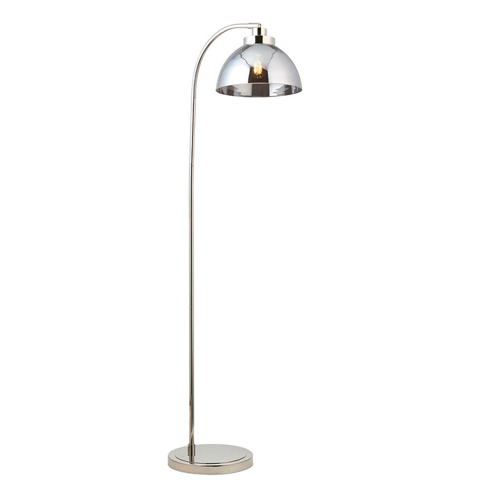 Caspa Smoked Mirrored Glass Shade Floor Lamp In Bright Nickel