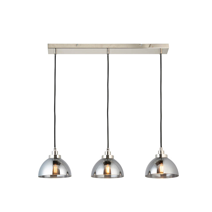 Caspa 3 Lights Smoked Mirrored Glass Shade Linear Pendant Light In Bright Nickel