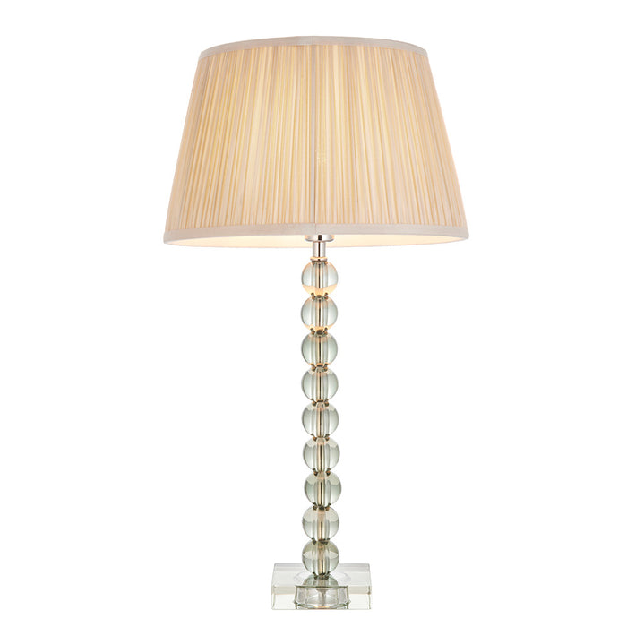 Freya Oyster Fabric Shade Table Lamp With Adelie Grey Green Glass Base