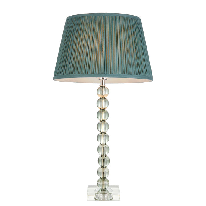 Freya Fir Fabric Shade Table Lamp With Adelie Grey Green Glass Base