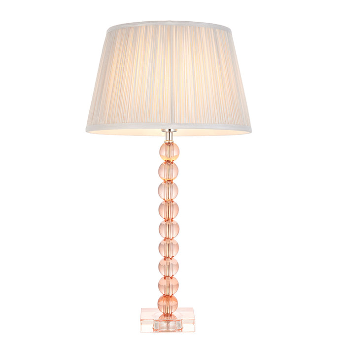 Freya Silver Fabric Shade Table Lamp With Adelie Blush Tinted Glass Base