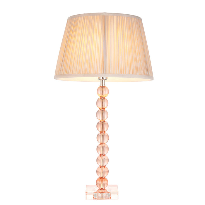 Freya Oyster Fabric Shade Table Lamp With Adelie Blush Tinted Glass Base