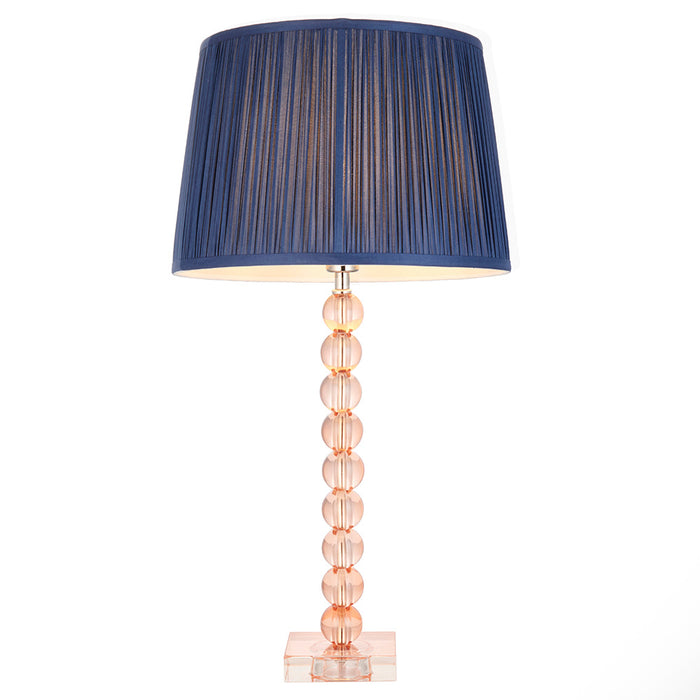 Wentworth Midnight Blue Fabric Shade Table Lamp With Adelie Blush Tinted Glass Base