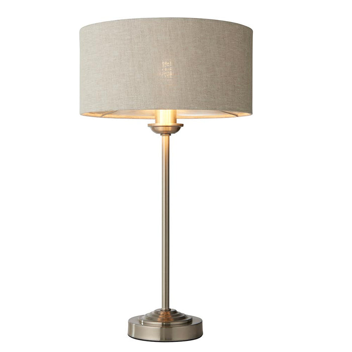 Highclere Natural Linen Shade Table Lamp In Brushed Chrome