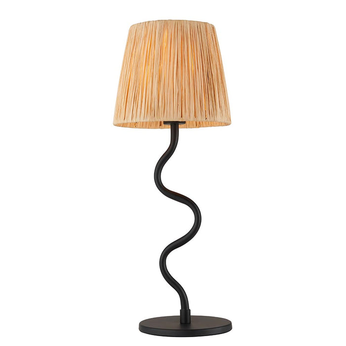 Wriggle Natural Raffia Tapered Shade Table Lamp In Matt Black