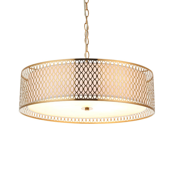 Cordero 3 Lights Flush Pendant Light In Gold Plated Effect Geometric Fretwork