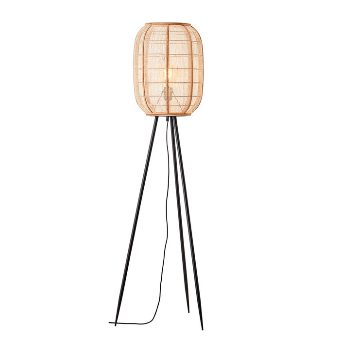 Zaire Natural Linen Fabric And Bamboo Shade Floor Lamp In Matt Black