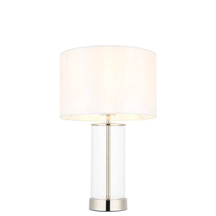 Lessina Small Vintage White Fabric Drum Shade Touch Table Lamp In Bright Nickel