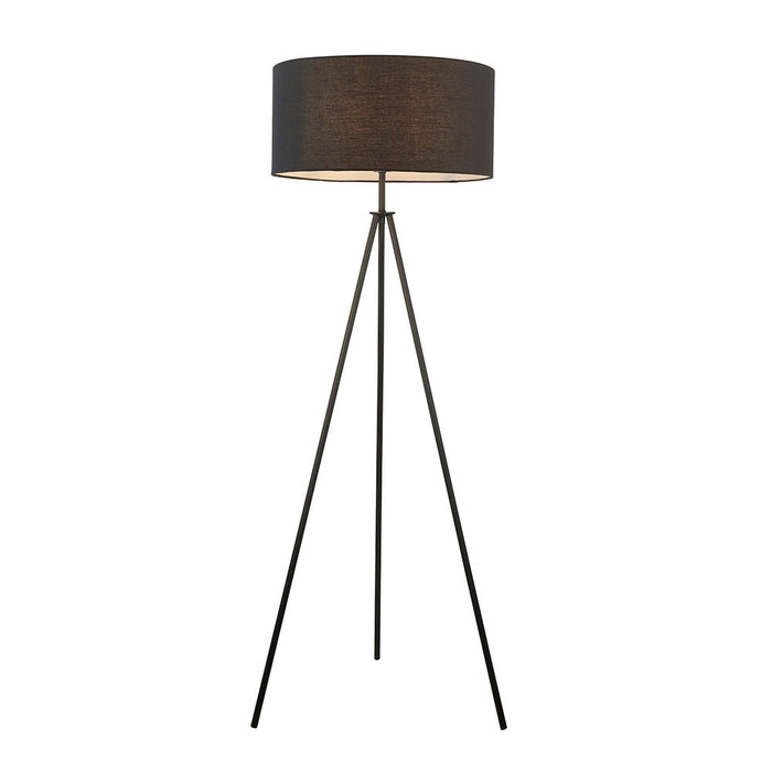 Tripod 20 Inch Black Cylinder Shade Floor Lamp With Matt Black Base