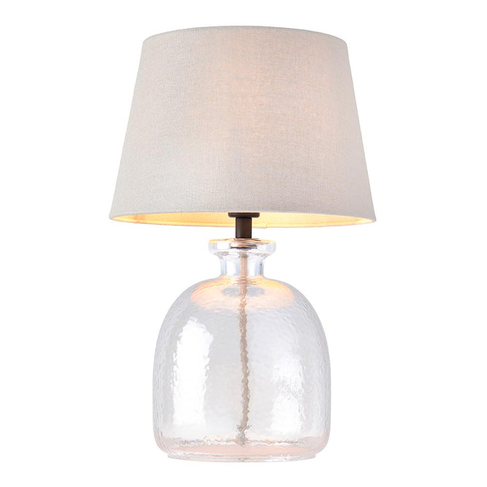 Cici Grey Linen Mix Fabric Shade Table Lamp With Lyra Textured Clear Glass Base