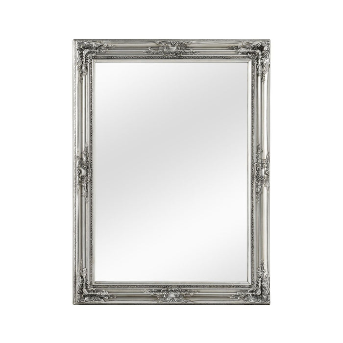 Classic Rectangular Classic Wall Bedroom Mirror In Silver Wooden Frame