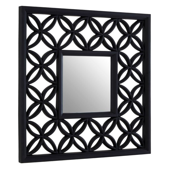 Ryton Square Wall Bedroom Mirror In Black Lattice Geometric Frame