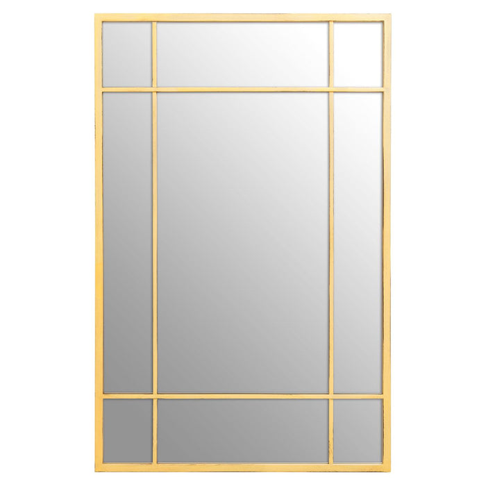 Charlene Window Design Wall Mirror With Brushed Gold Metal Frame