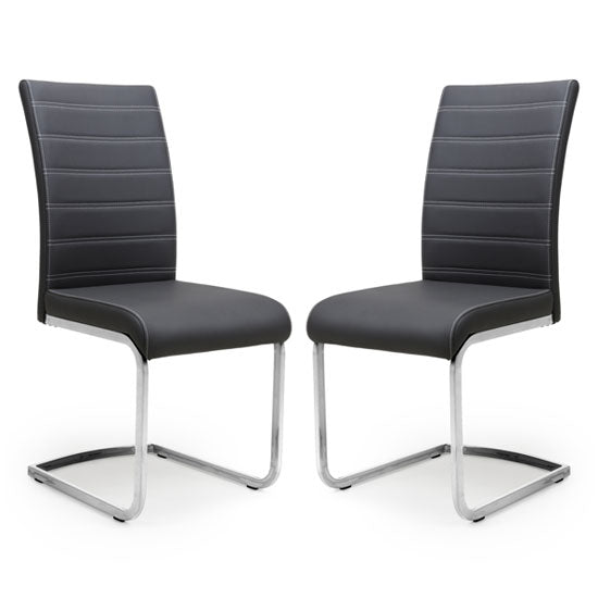 Callisto Black Leather Effect Dining Chairs In Pair