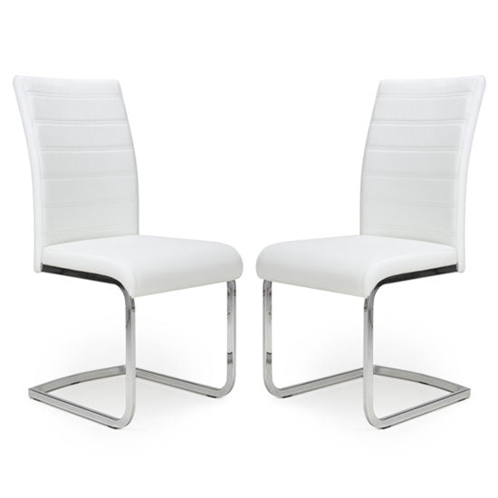 Callisto White Leather Effect Dining Chairs In Pair