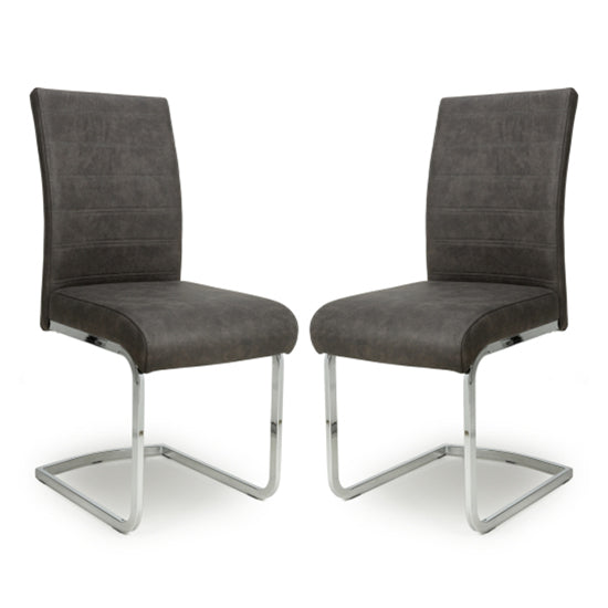 Callisto Dark Grey Suede Effect Dining Chairs In Pair