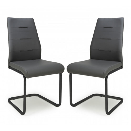 Cordoba Grey Leather Effect Dining Chairs In Pair