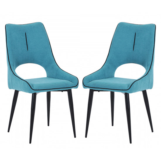 Lima Blue Chenille Effect Dining Chairs In Pair