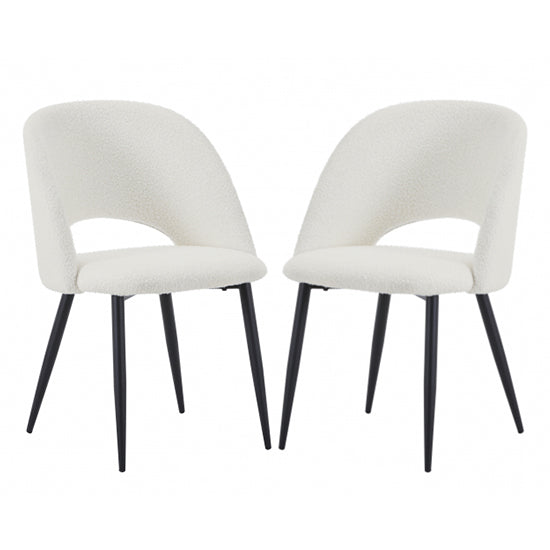 Atlanta White Boucle Fabric Dining Chairs In Pair