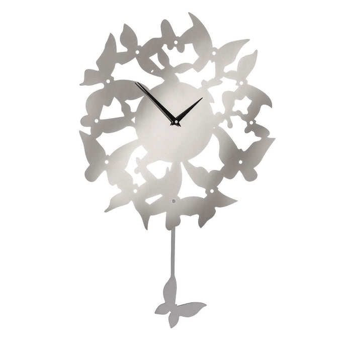 Veskeet Contemporary Butterfly Pendulum Wall Clock In Silver