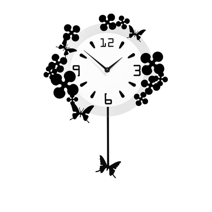 Veskeet Butterfly Pendulum Wall Clock In Black And White