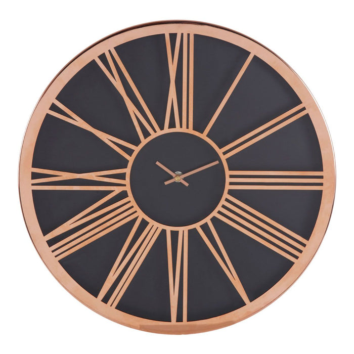 Baillie Round Vintage Design Wall Clock In Black And Rose Gold