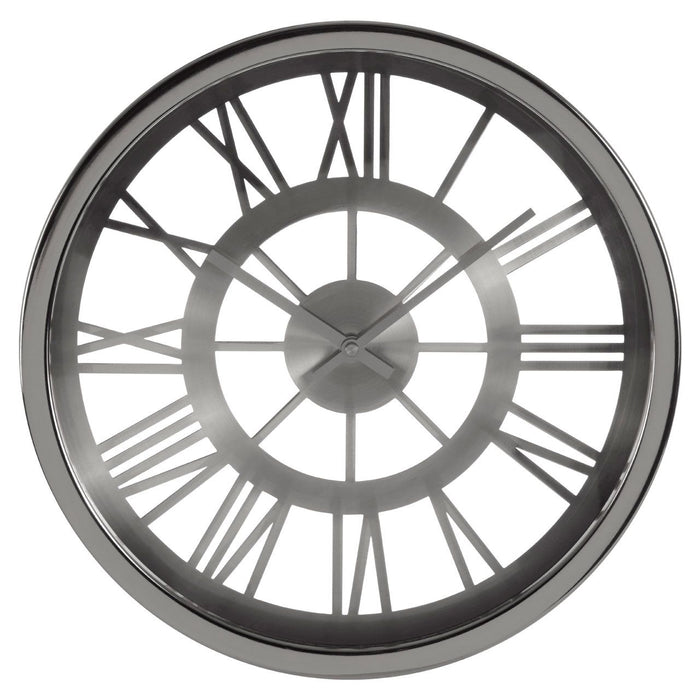 Baillie Round Skeleton Wall Clock In Chrome