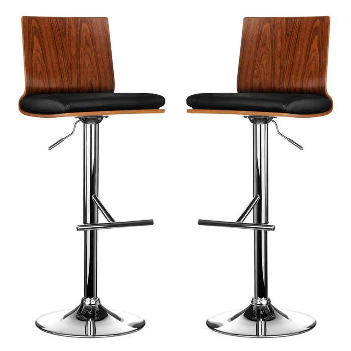 Sotres Black Leather Effect And Walnut Wooden Seat Bar Stools In Pair